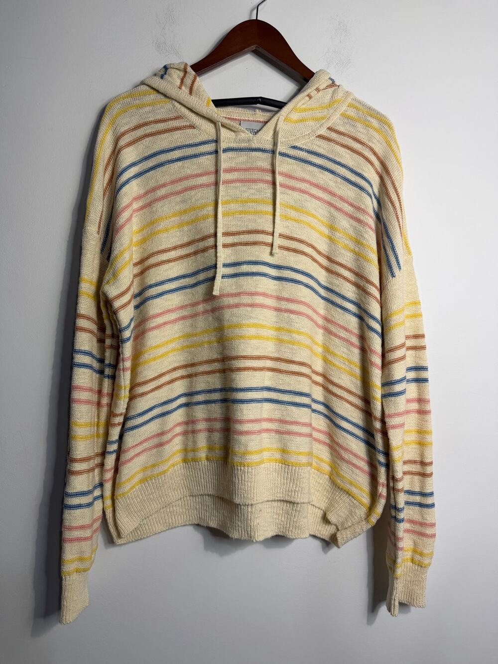 Stitches & Stripes Rainbow Stripe Hooded Knit Sweater Size Large